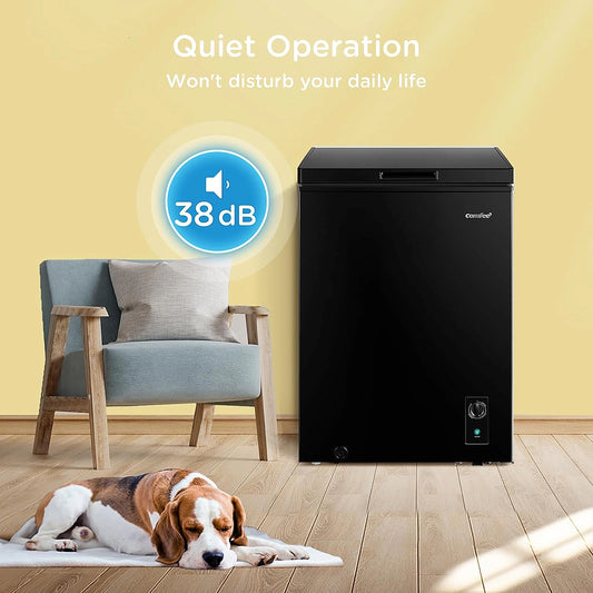 COMFEE 99L chest freezer open lid showing interior capacity