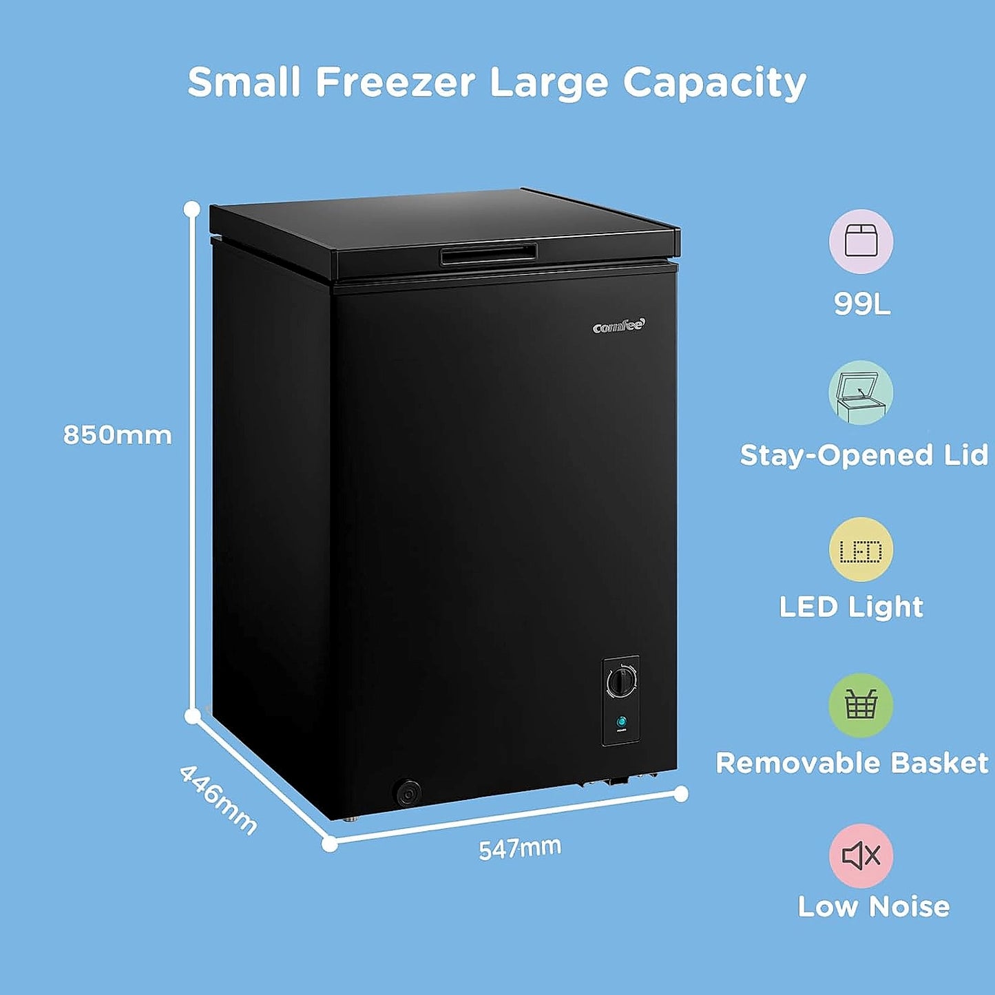 COMFEE RCC102BL2UK 99L chest freezer front view