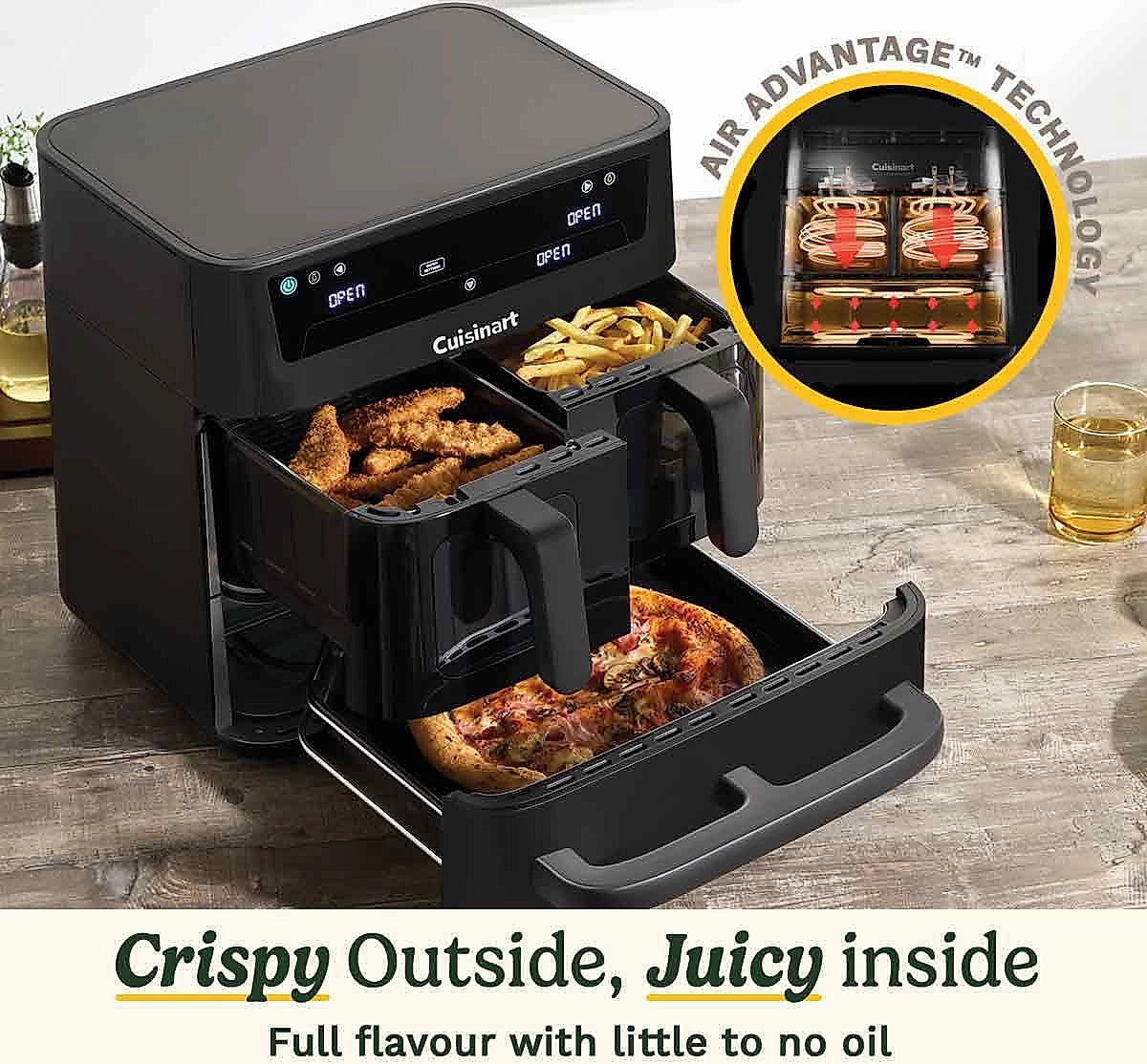 Inside the Cuisinart Tri Zone 13.6L Air Fryer Oven showing cooking capacity