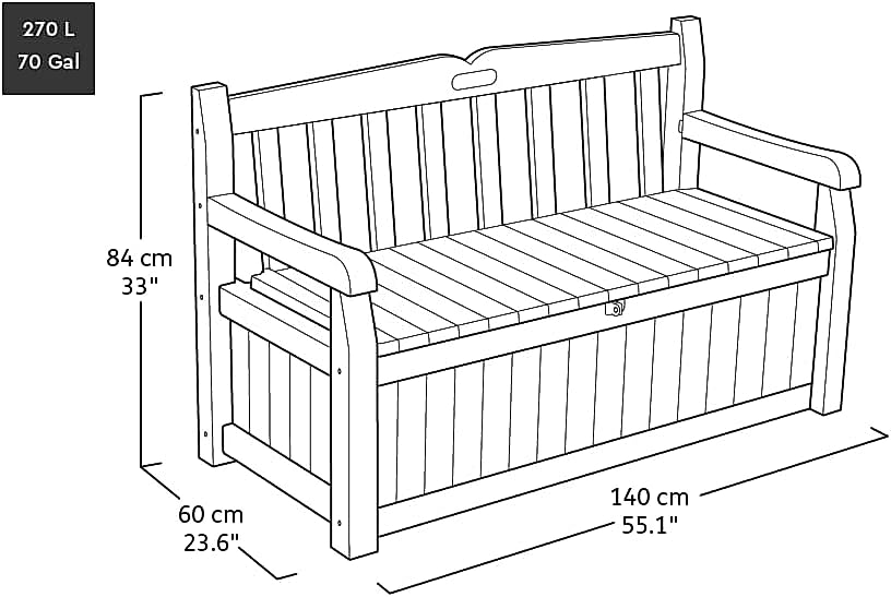 Keter Eden 265L outdoor storage bench on a patio