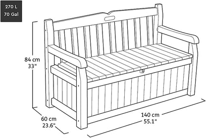 Keter Eden 265L outdoor storage bench on a patio