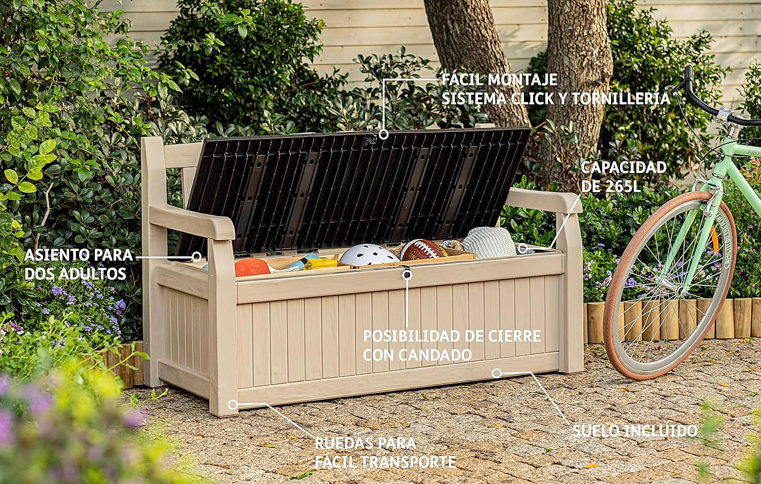 Keter Eden 265L storage bench in wood-look resin