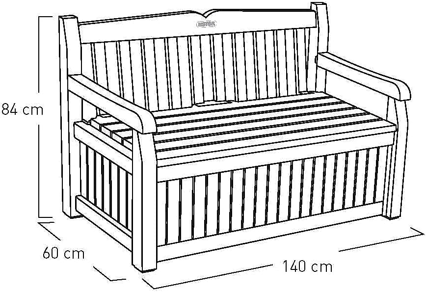 Two adults sitting comfortably on the Keter Eden outdoor storage bench