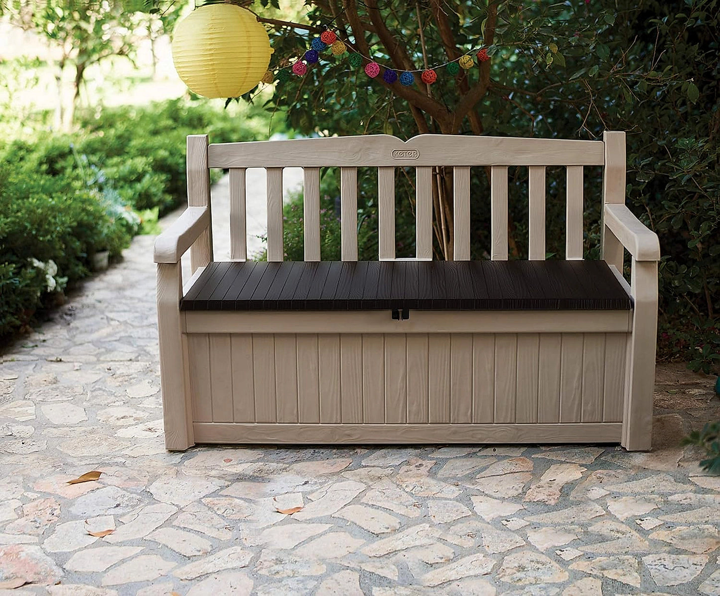 Keter Eden 265L storage bench in wood-look resin