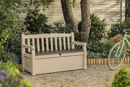 Keter Eden 265L storage bench in wood-look resin