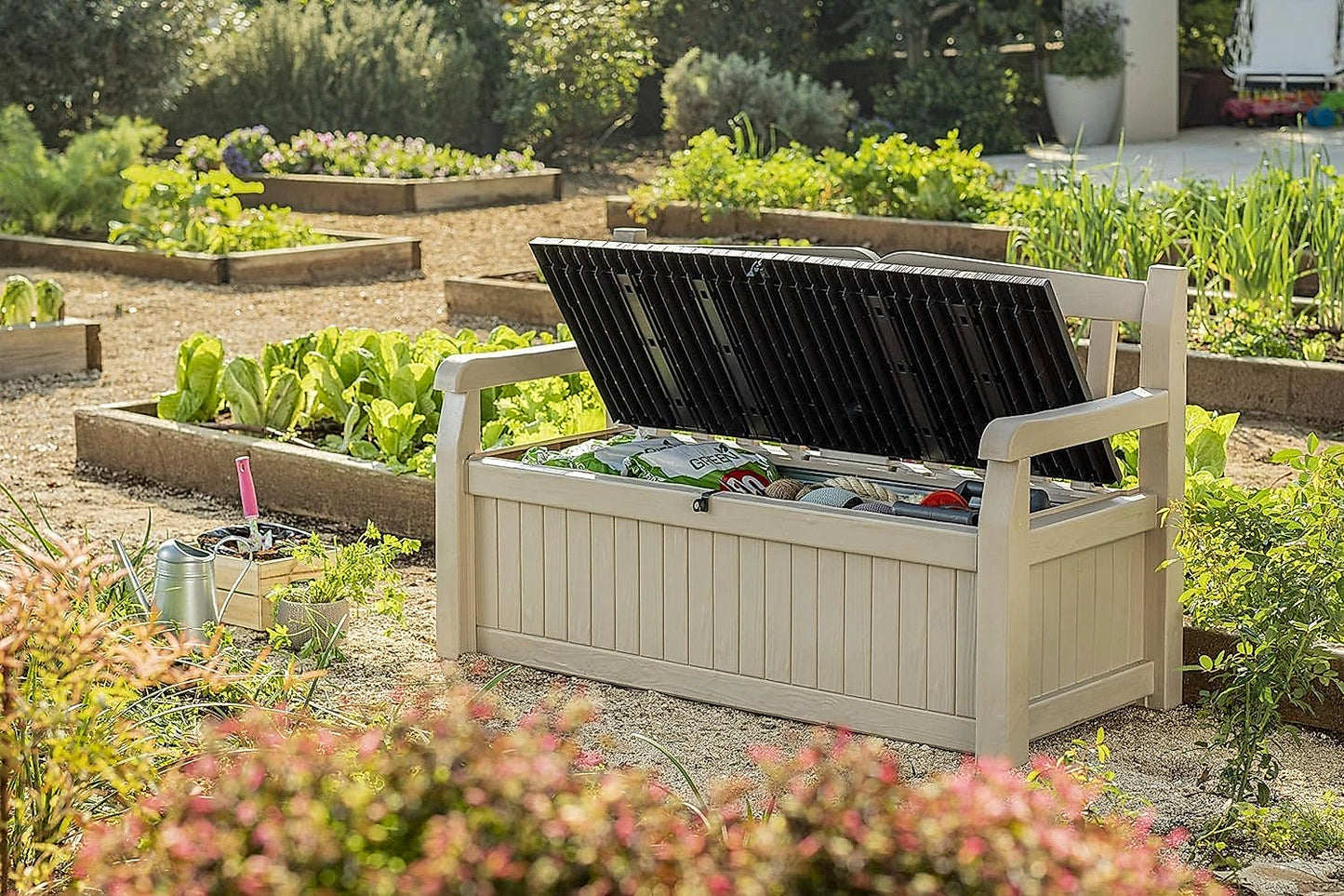 Keter Eden 265L storage bench in wood-look resin