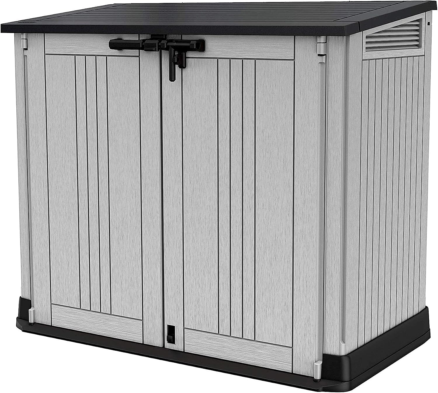 Front exterior view of the Keter Store It Out Nova storage shed