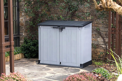 Front exterior view of the Keter Store It Out Nova storage shed