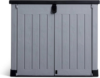 Keter Store It Out Pro storage shed with closed doors and lid