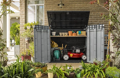 Keter Store It Out Pro storage shed with closed doors and lid