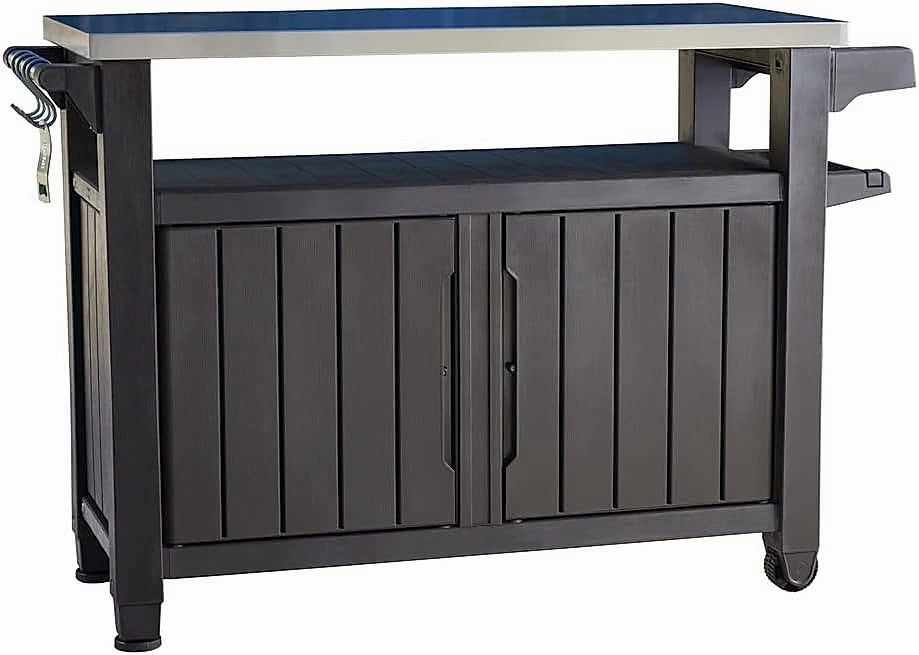 Keter Unity XL outdoor BBQ side table with storage cabinet