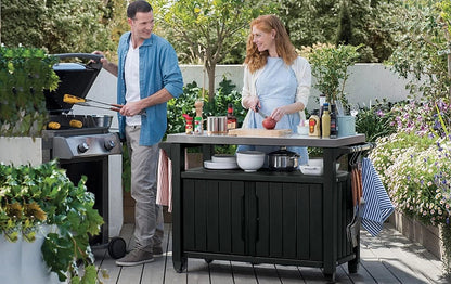 Keter Unity XL outdoor BBQ side table with storage cabinet