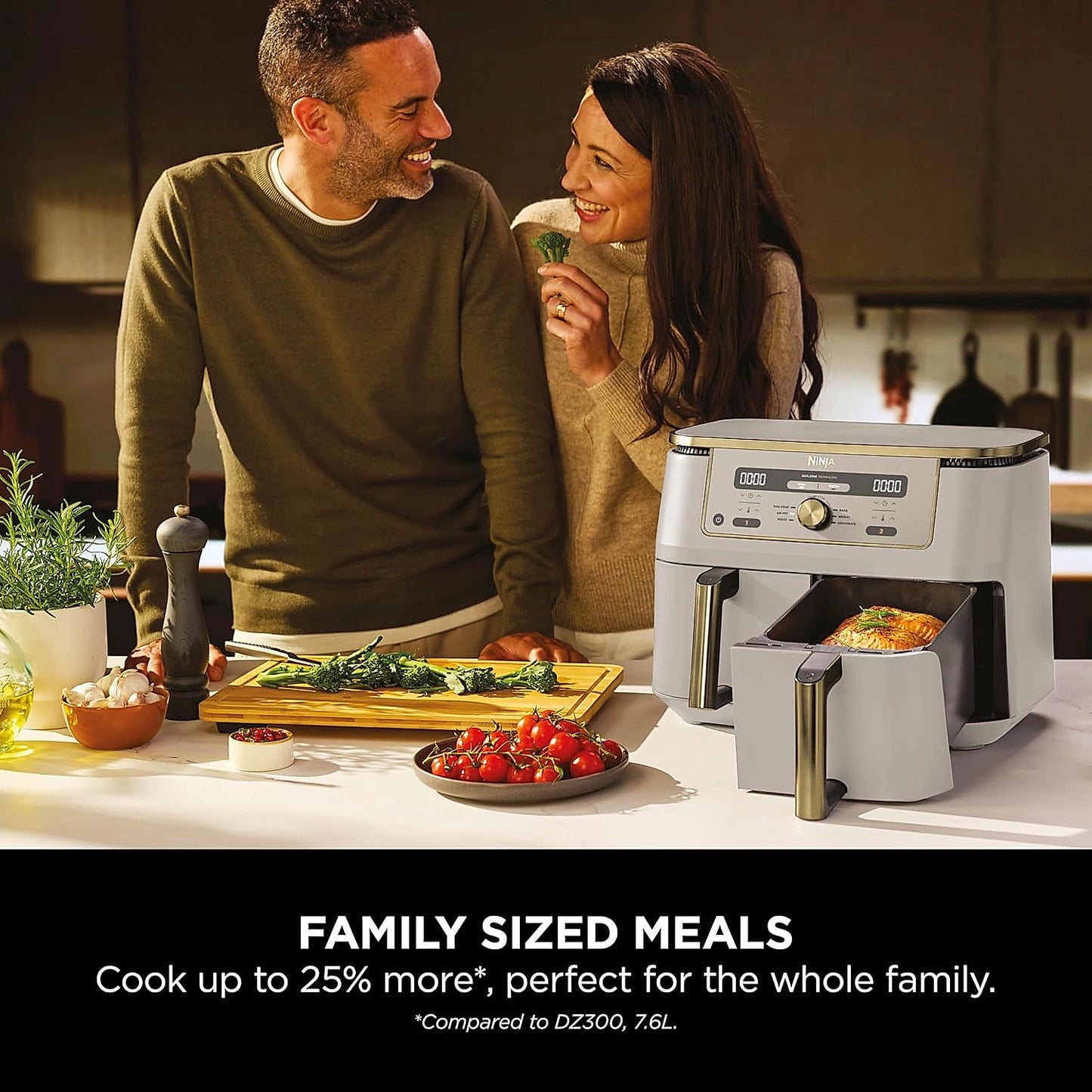 Ninja DZ400UKSTGD Dual Zone Air Fryer with open drawers
