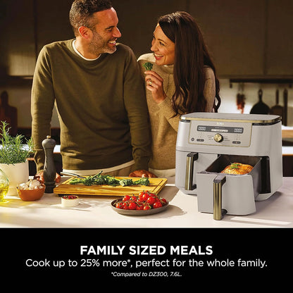 Ninja DZ400UKSTGD Dual Zone Air Fryer with open drawers