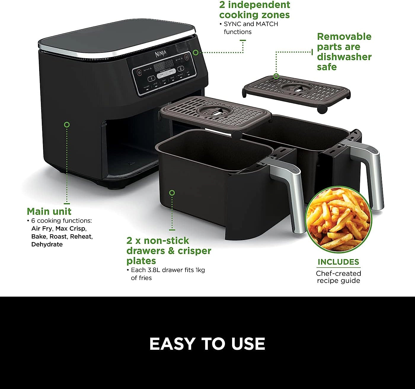 Ninja Foodi AF300UK independent cooking drawers open