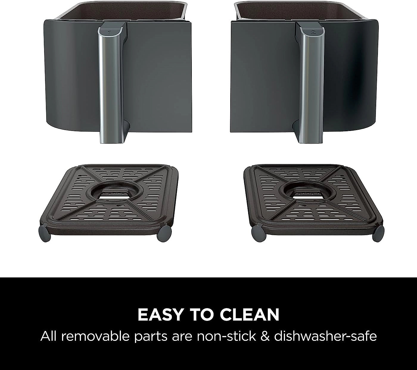 Front view of the Ninja Foodi MAX AF400UK air fryer showing dual cooking zones