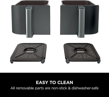 Front view of the Ninja Foodi MAX AF400UK air fryer showing dual cooking zones