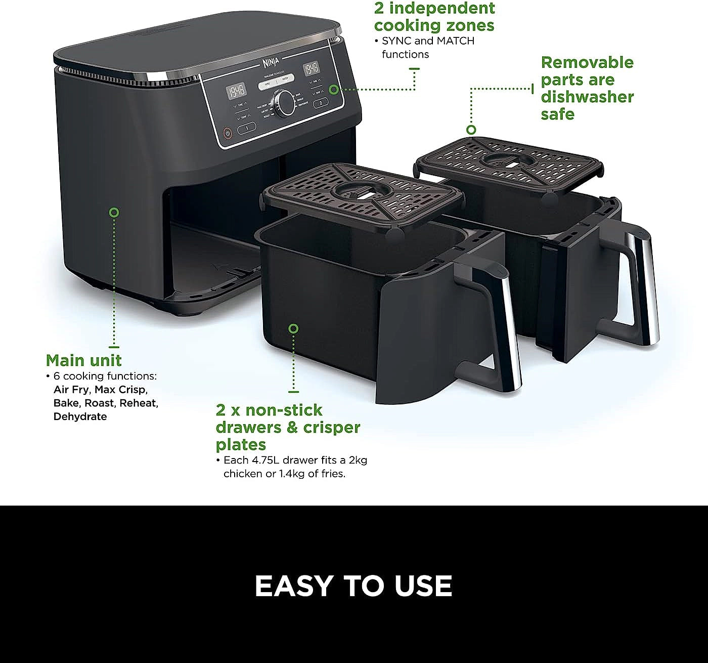 Ninja Foodi MAX AF400UK air fryer digital control panel and cooking functions