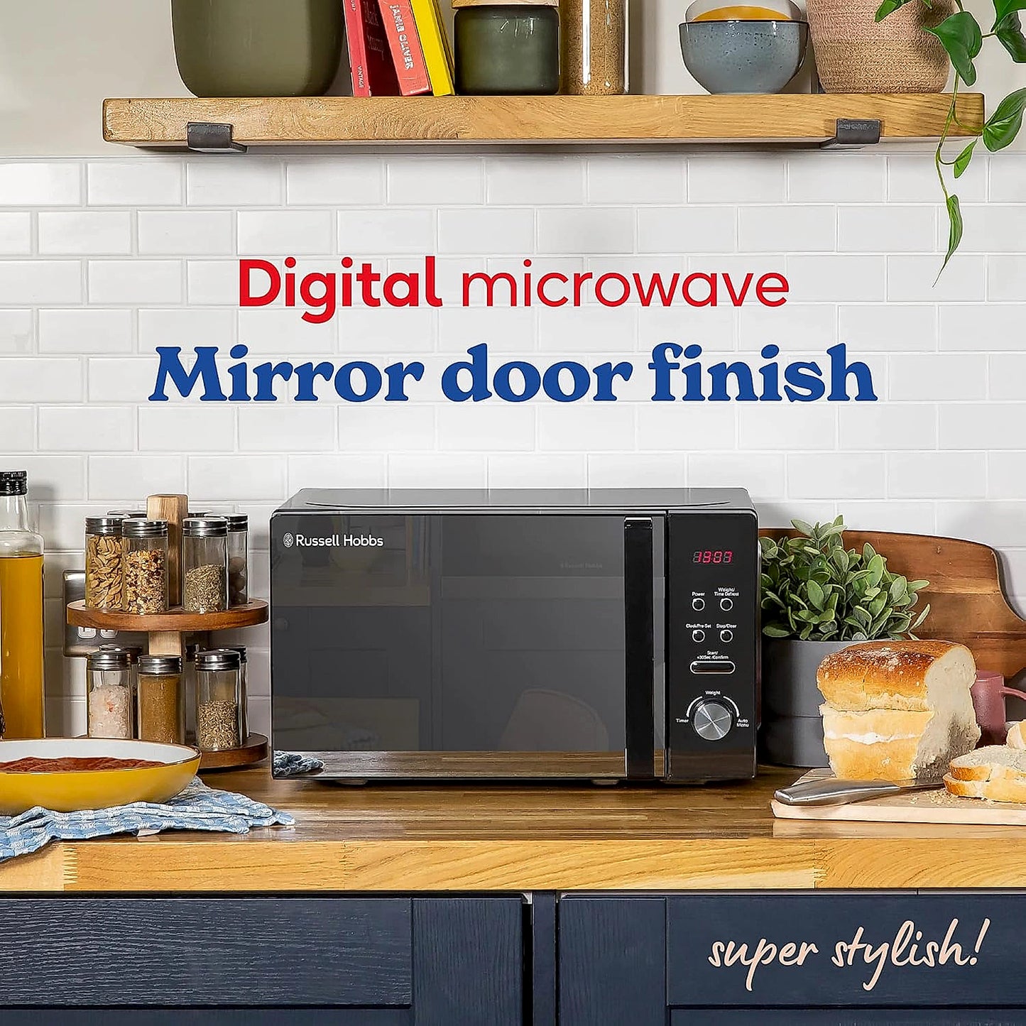 Russell Hobbs RHM2076B microwave in sleek black finish